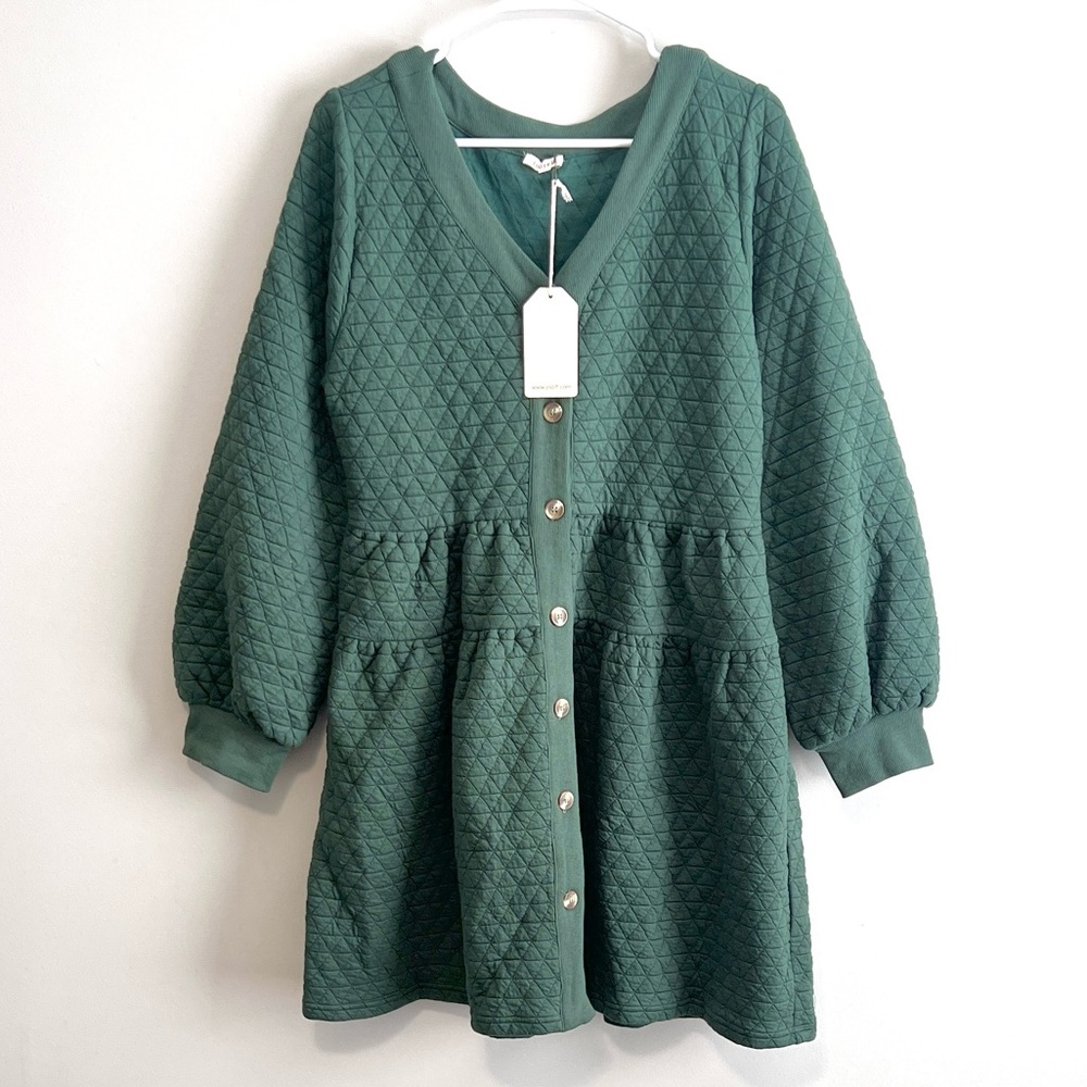 NWT Jodifl Long Sleeve Button Down Textured Quilted Dress